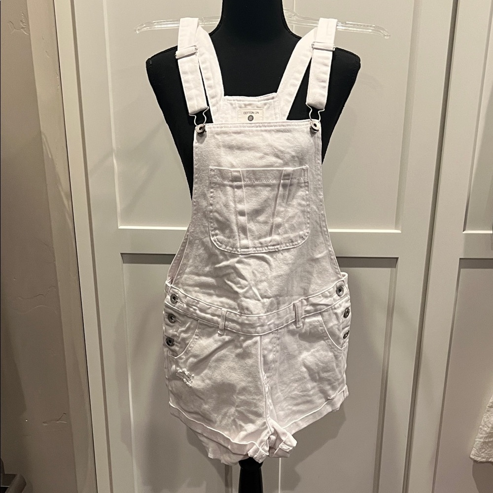 Cotton On White Denim Overall Shorts Size 8
